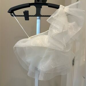 Zara White, one-shoulder, organza, ribbed crop top (size s)